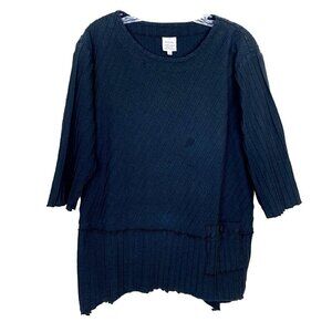 Focus Casual Life 3/4 Sleeve Tunic Top Black Knit Pocket Lagenlook Womens S